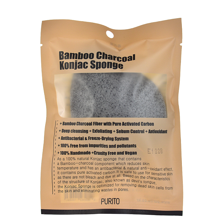 Purito Bamboo Charcoal Konjac Sponge -- Shop Kbeauty Canada USA -- Chuusi.ca
